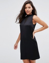 Атласное платье без рукавов с прозрачными вставками ASOS - Черный