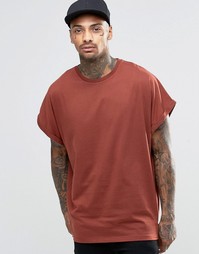 Красная оversize-футболка с отворотами на рукавах ASOS - Hot spice