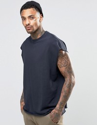 Oversize-свитшот без рукавов с принтом сзади ASOS - Темно-синий