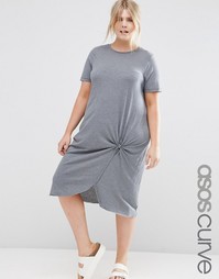 Платье миди с узелком спереди ASOS CURVE - Серый