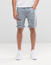 Синие джинсовые шорты слим с прорехами ASOS - Синий Эшли