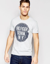 Серая футболка с логотипом в круге Hilfiger Denim - Gray dawn