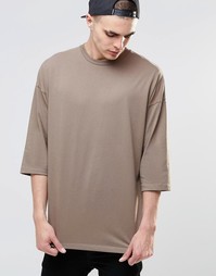 Коричневая oversize‑футболка с рукавами 3/4 ASOS - Коричневый