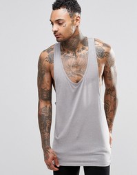 ASOS Linen Mix Longline Vest With Extreme Racer Back In Grey - Серый