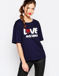 Темно-синяя футболка с сердечком из пайеток Love Moschino