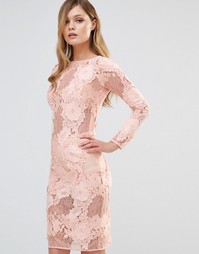 Кружевное платье миди с длинными рукавами Dark Pink - Телесный