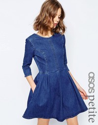Синее джинсовое короткое приталенное платье ASOS PETITE