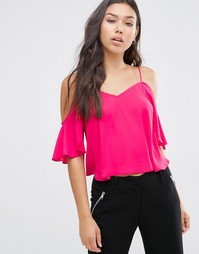 Укороченный топ на бретельках с v-образным вырезом ASOS - Hot pink