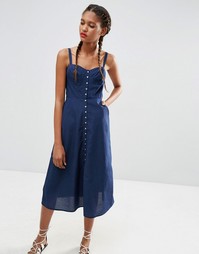 Джинсовое платье миди на пуговицах ASOS Bethany - Темно-синий