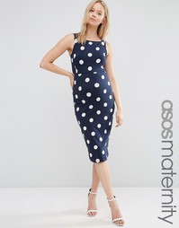 Облегающее платье миди в горошек для беременных ASOS Maternity