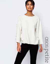 Oversize-топ с оборками и разрезом ASOS PETITE - Слоновая кость