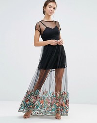 Платье макси с вышивкой по краю Boohoo Boutique - Черный