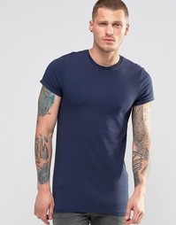 Длинная эластичная футболка ASOS - Черный ирис