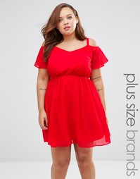 Короткое приталенное платье с открытыми плечами Praslin Plus - Красный
