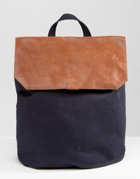 Холщовый рюкзак с кожаным верхом ASOS - Темно-синий