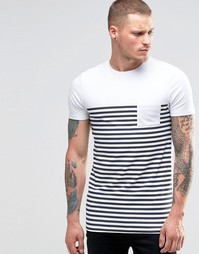 Удлиненная облегающая футболка в полоску ASOS - Белый