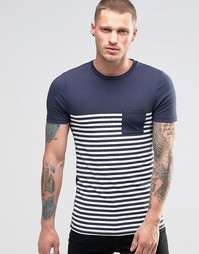 Темно-синяя облегающая футболка в полоску ASOS - Темно-синий