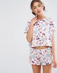ASOS Dinosaur Food Tee &amp; Short Pyjama Set - Мульти