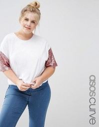 Футболка с пайетками на рукавах ASOS CURVE