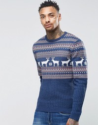 Рождественский джемпер с оленями и вязкой косичкой ASOS