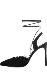 Замшевые туфли Paris Skinny с кожаной шнуровкой Saint Laurent