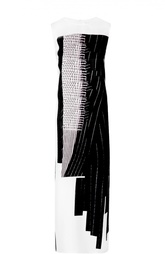 Шелковое платье-макси с разрезами и контрастным принтом DKNY