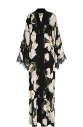 Шелковое платье-туника с цветочным принтом и кружевной отделкой Dolce & Gabbana