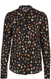 Шелковая блуза с воротником-стойкой и контрастным принтом Alexander McQueen