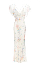 Шелковое платье в пол с воланами и открытыми плечами Polo Ralph Lauren