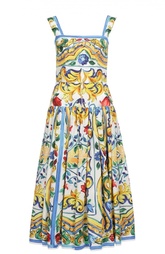 Приталенный сарафан с юбкой в складку и цветочным принтом Dolce &amp; Gabbana