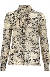 Блуза с бантом и контрастным цветочным принтом Saint Laurent