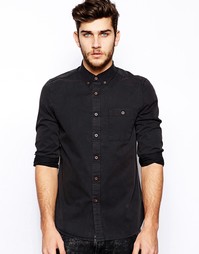 Саржевая рубашка с эффектом кислотной стирки и длинными рукавами ASOS