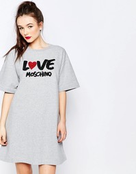 Серое трикотажное oversize-платье Love Moschino - Серый