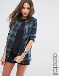 Зелено-синяя рубашка бойфренда в клетку ASOS TALL - Мульти