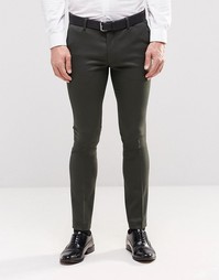 Строгие брюки скинни цвета хаки с контрастным поясом ASOS - Хаки