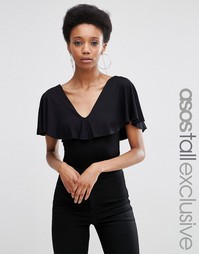 Топ с глубоким вырезом и рюшами ASOS TALL - Черный