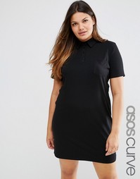 Платье мини с воротником-поло ASOS CURVE - Черный