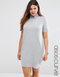 Платье мини с воротником-поло ASOS CURVE - Серый меланж