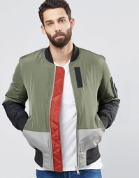 Куртка-пилот цвета хаки со вставками и карманом ASOS MA1 - Хаки