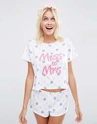 Пижамная футболка и шорты ASOS BRIDAL Miss To Mrs - Мульти