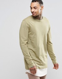 Двухслойный супердлинный лонгслив цвета хаки ASOS