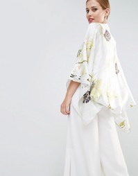 Шелковый кейп с лепестками Ted Baker Lavita - Белый принт