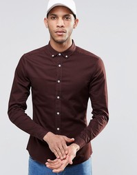 Темно-бордовая рубашка скинни с длинными рукавами ASOS - Mahogany