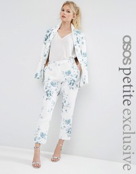 ASOS PETITE SALON Cigarette Trousers in Blue Floral Print - Мульти