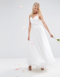 Сетчатое платье макси на бретельках с вышивкой ASOS BRIDAL - Белый