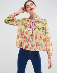 Блузка с бантом‑завязкой, складками и цветочным принтом ASOS - Мульти