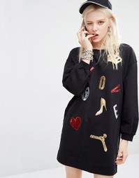 Платье-футболка с отделкой Love Moschino - Черный