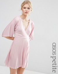 Плиссированное платье мини с рукавами-кимоно ASOS PETITE Exclusive