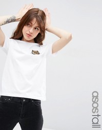 Футболка с нашивкой в виде кошки ASOS TALL - Белый