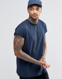 Темно-синяя oversize‑футболка без рукавов ASOS - Темно-синий